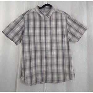Columbia Gray Plaid Blue Coral Stripes Short Sleeve Shirt XL
